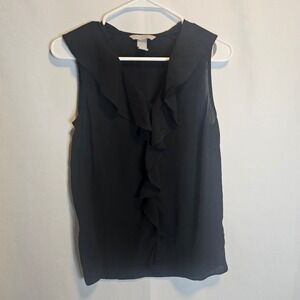 H&M Black Sleeveless Blouse‎ Top Women's Size 4 Ruffle Front Lightweight